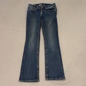 Warehouse One Mid Rise Baby Boot Jeans Blue Denim Embroidered Size 28 Short